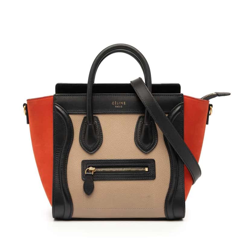 Celine Nano Tricolor Nubuck and Drummed Calfskin Luggage Tote Brown Leather Good condition - Front View