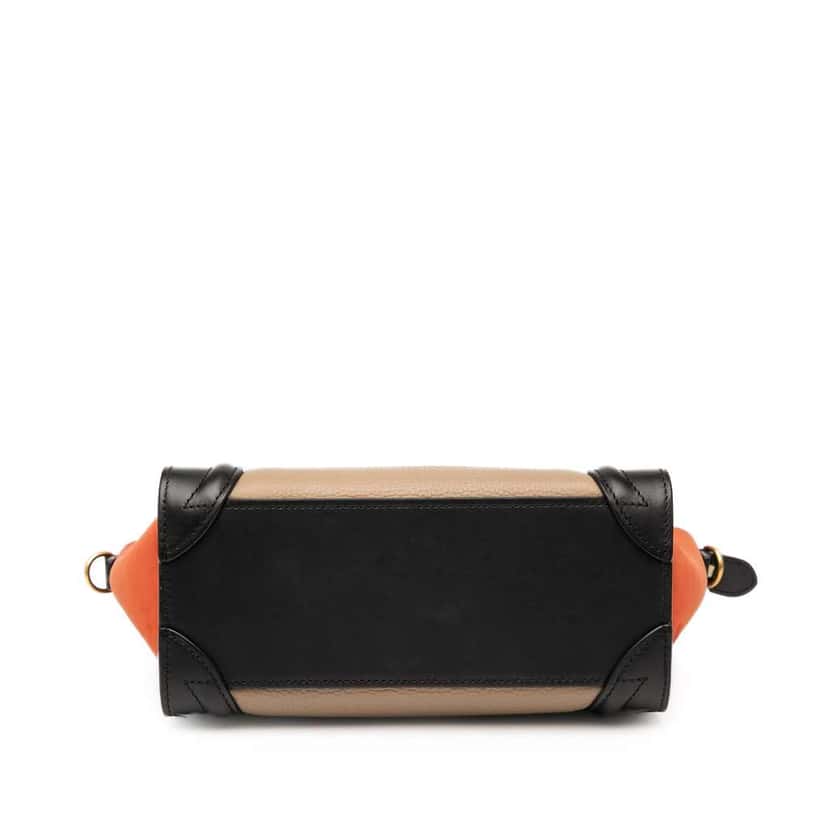 Celine Nano Tricolor Nubuck and Drummed Calfskin Luggage Tote Brown Leather Good condition - Inside View