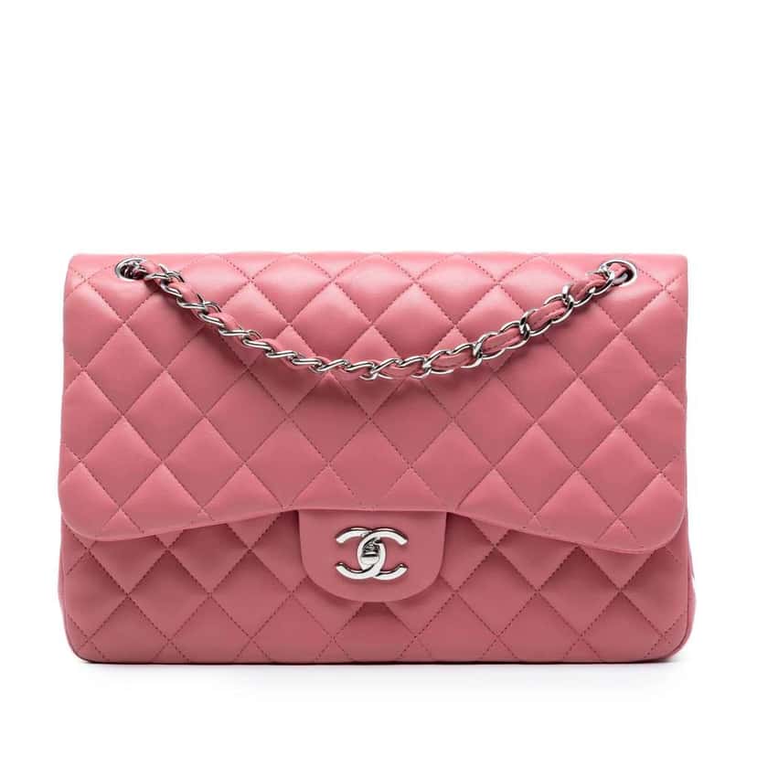Chanel Jumbo Classic Lambskin Double Flap Pink Leather Good condition - Front View