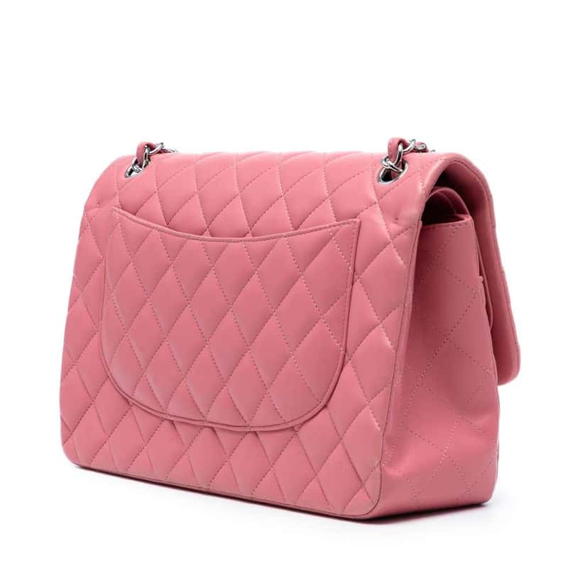 Chanel Jumbo Classic Lambskin Double Flap Pink Leather Good condition - Back View