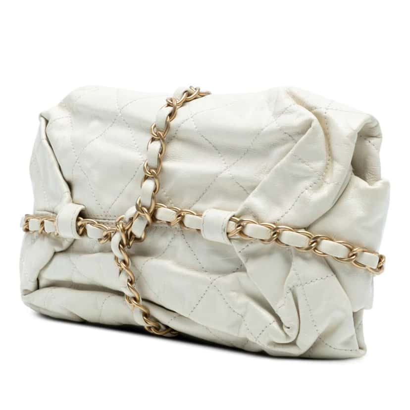Chanel Quilted Calfskin Midnight Swim Baluchon Bag White Leather Good condition - Back View