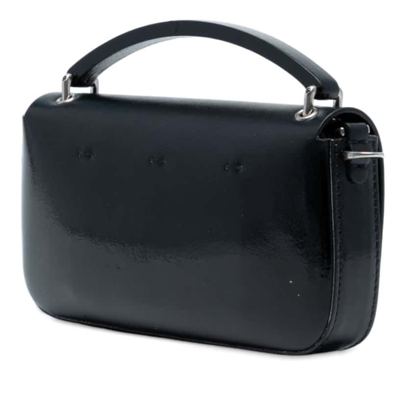 Fendi Calfskin and Patent Baguette Phone Pouch Satchel Black Leather Good condition - Back View