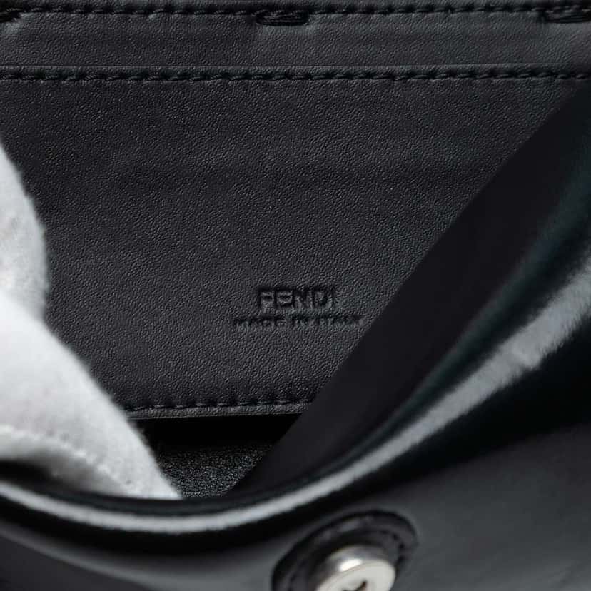Fendi Calfskin and Patent Baguette Phone Pouch Satchel Black Leather Good condition - Box View