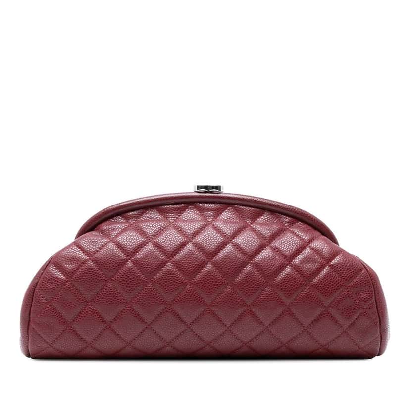 Chanel Quilted Caviar Timeless Kisslock Clutch Red Leather Good condition - Front View