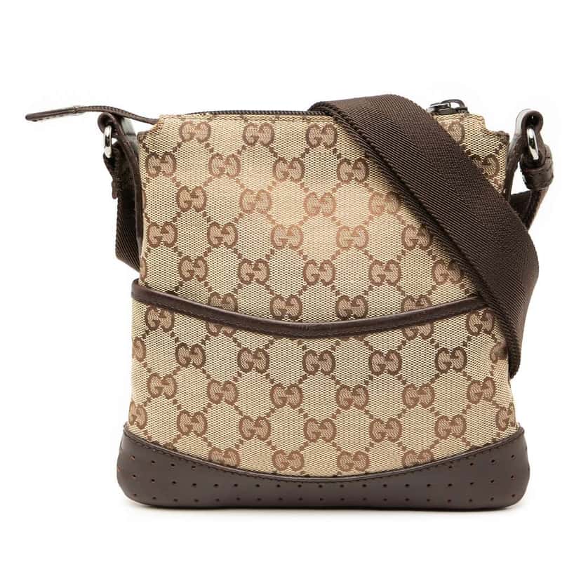 Gucci Small GG Canvas Perforated Crossbody Brown Canvas Good condition - Front View