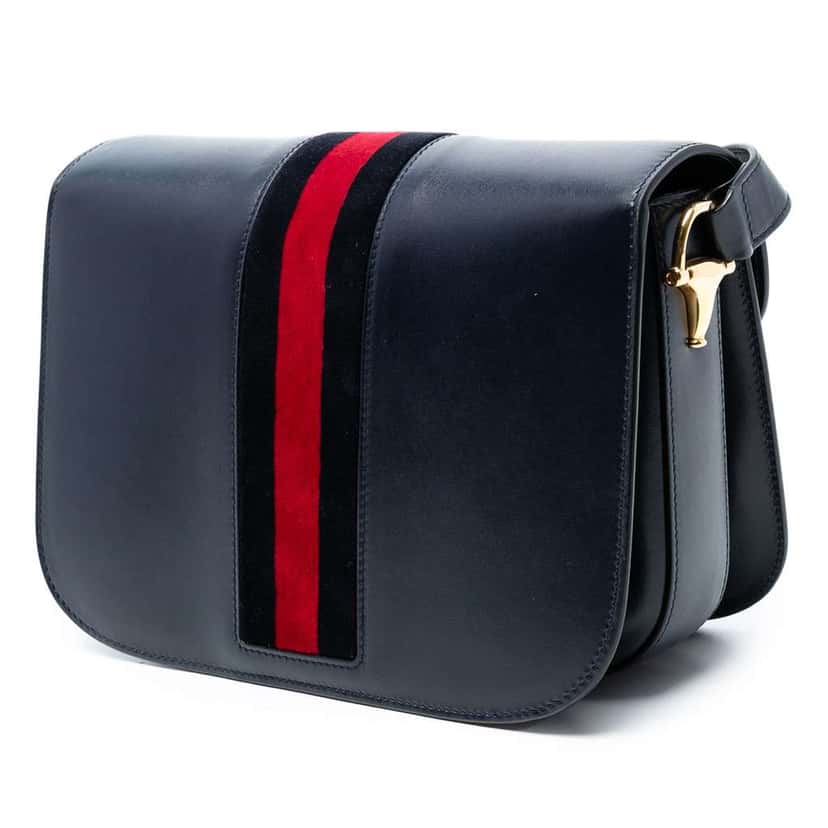 Gucci Medium Leather Web 1955 Horsebit Shoulder Bag Black Leather Good condition - Back View