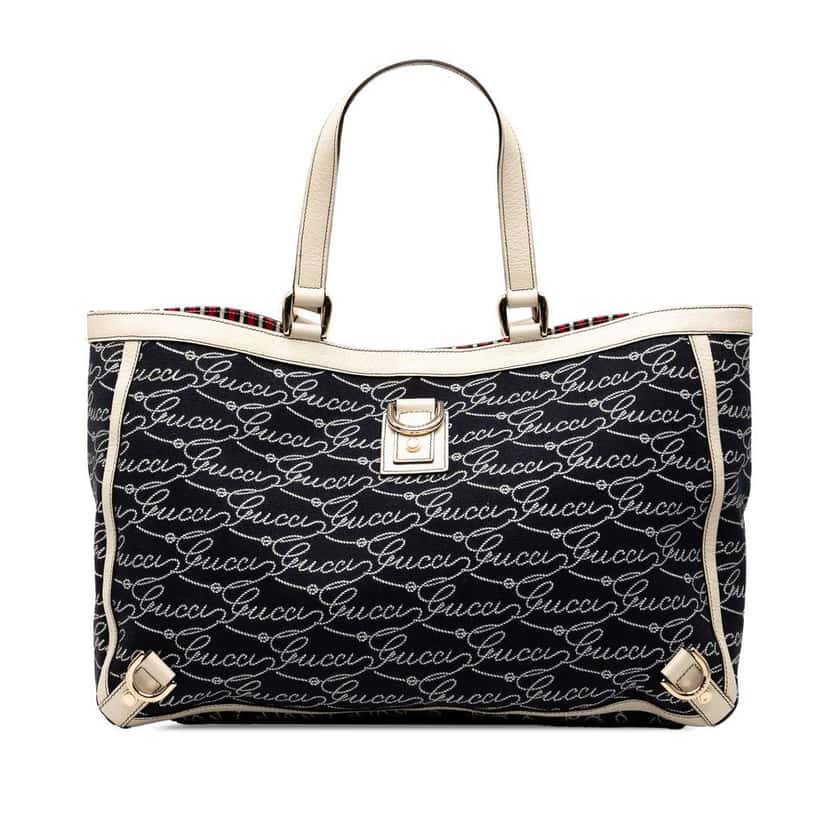 Gucci 85th Anniversary Canvas Logo Abbey D Ring Tote Blue Canvas Very good condition - Front View
