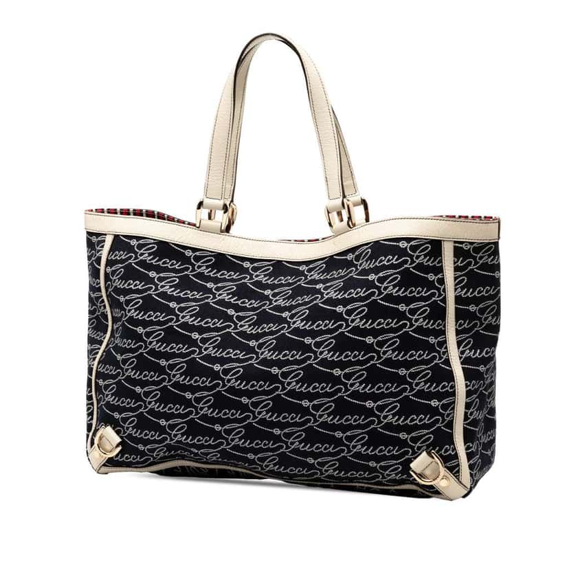 Gucci 85th Anniversary Canvas Logo Abbey D Ring Tote Blue Canvas Very good condition - Back View