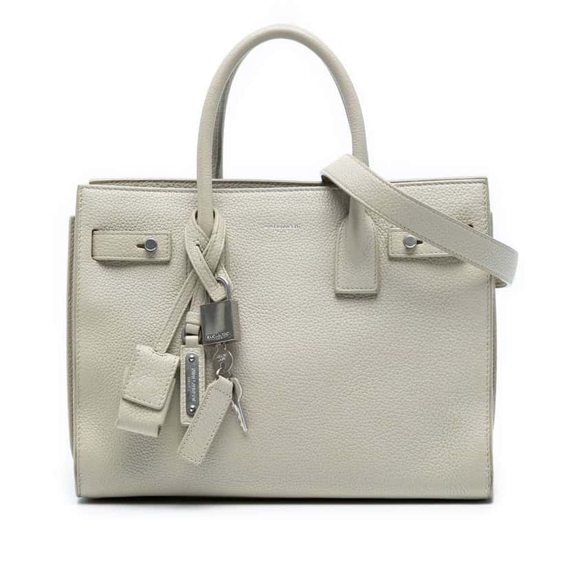 Saint Laurent Baby Grained Calfskin Sac de Jour Satchel White Leather Good condition - Front View
