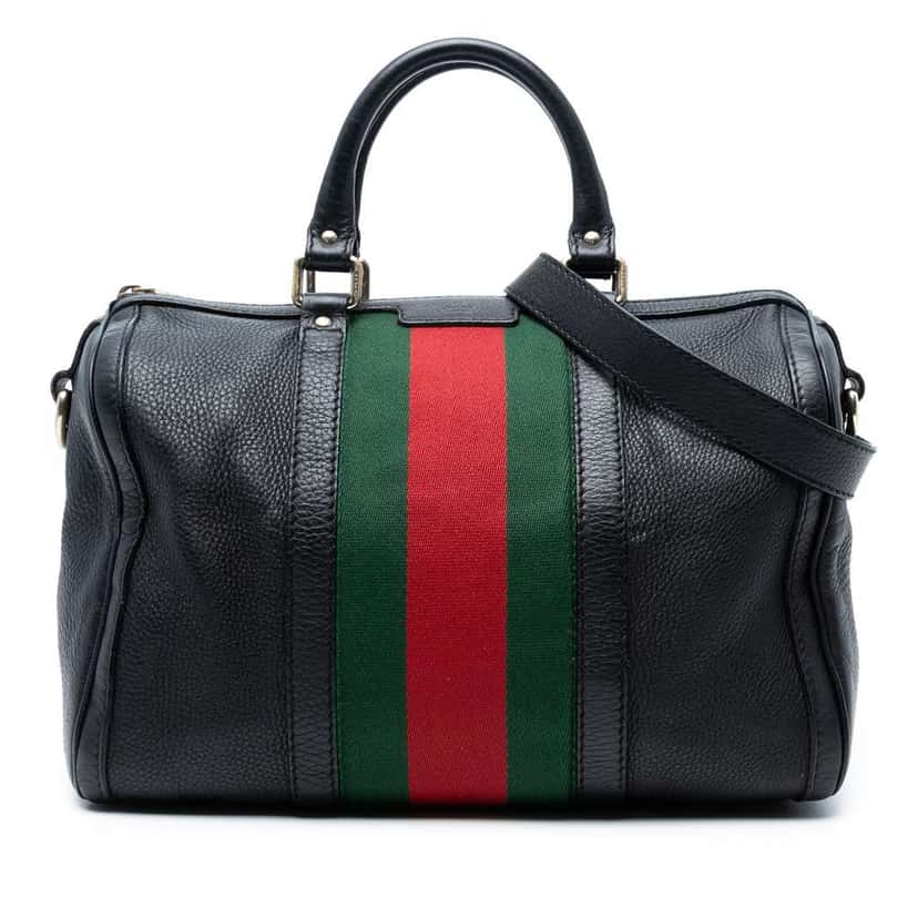 Gucci Calfskin Web Joy Boston Bag Black Leather Good condition - Front View