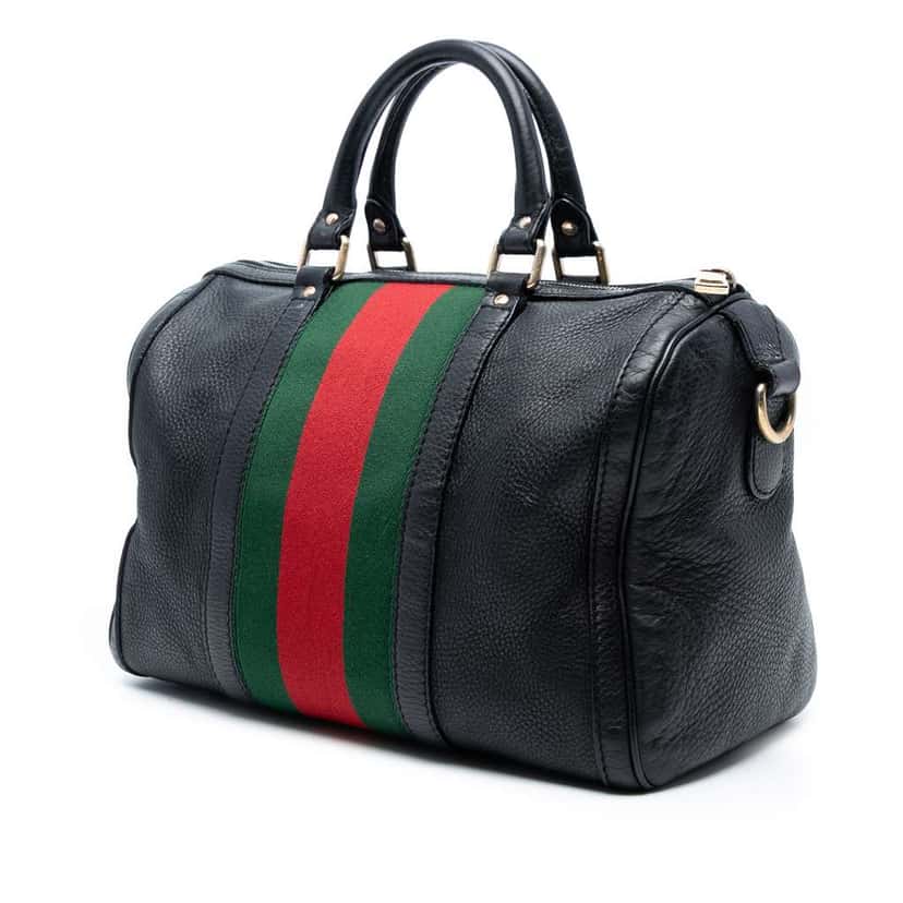 Gucci Calfskin Web Joy Boston Bag Black Leather Good condition - Back View