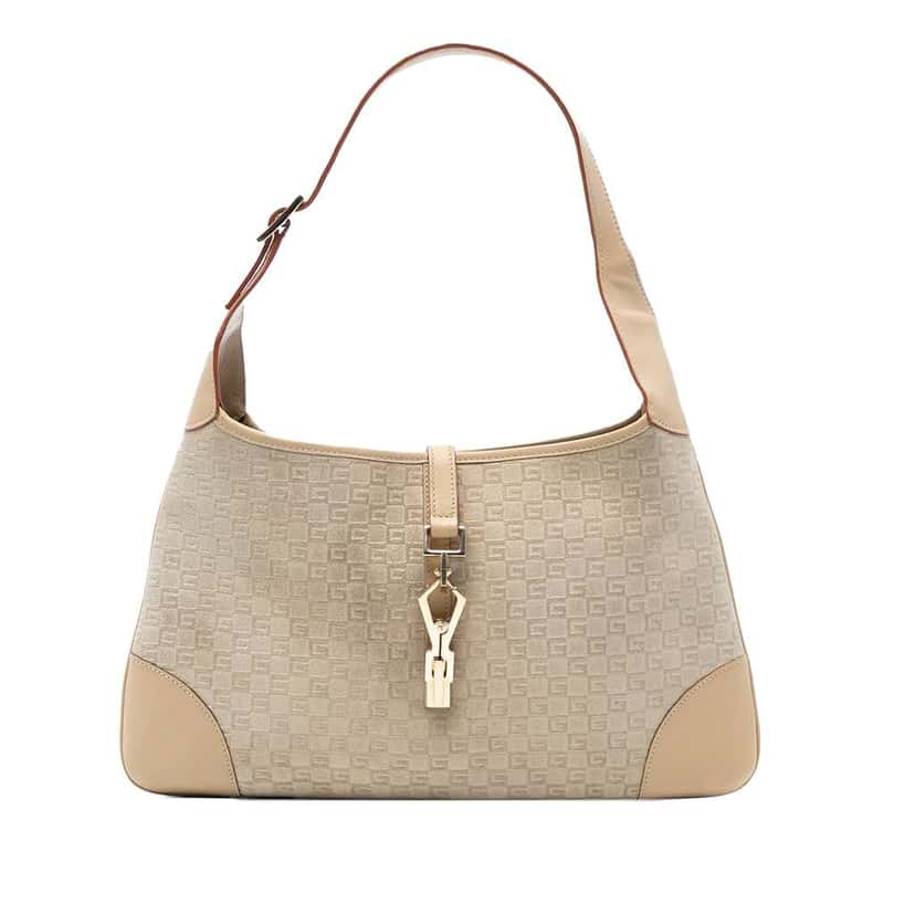 Gucci G Square Suede Jackie Hobo Brown Leather Good condition - Front View