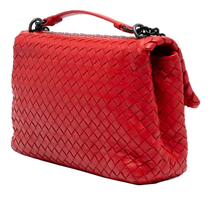 Bottega Veneta Small Nappa Intrecciato Olimpia Shoulder Bag Red Leather Good condition - Back View
