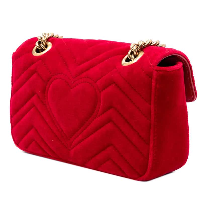 Gucci Small GG Marmont Matelasse Velvet Shoulder Bag Red Velvet Good condition - Back View