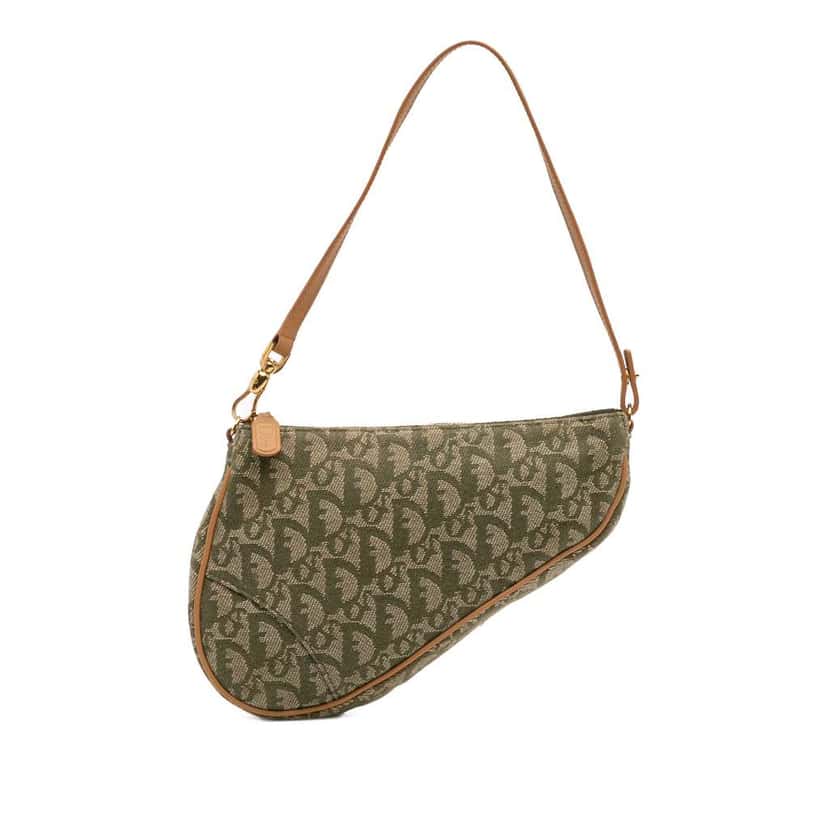 Dior Mini Diorissimo Canvas Saddle Pochette Green Canvas Good condition - Front View
