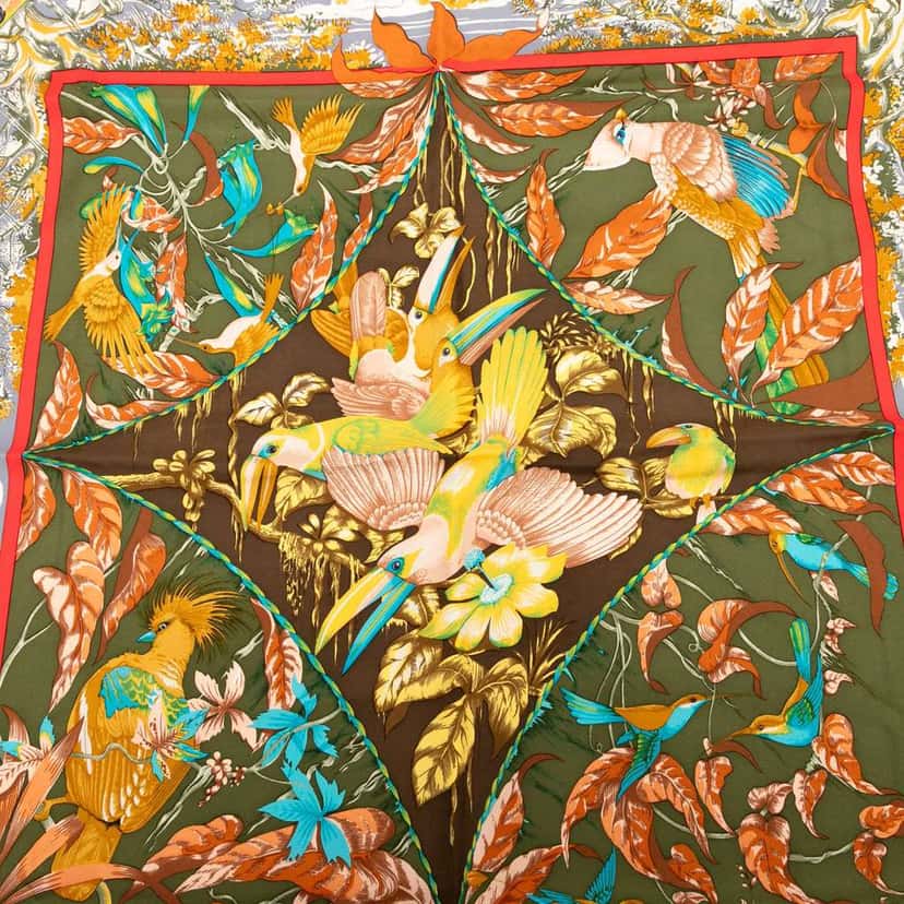 Hermès Tropiques de Paradis Silk Scarf Brown Silk Good condition - Back View