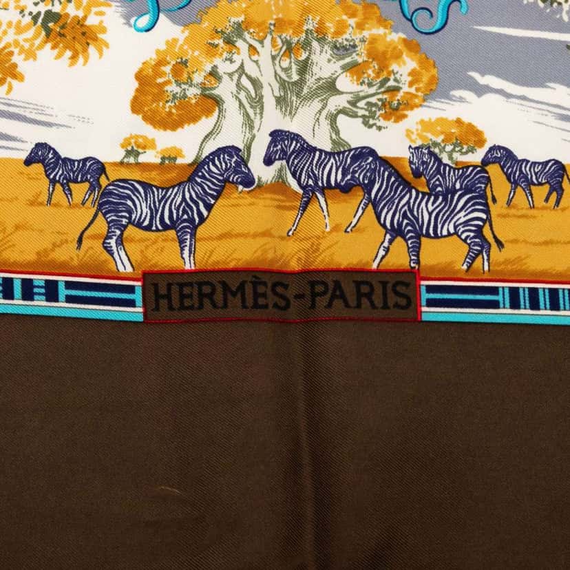 Hermès Tropiques de Paradis Silk Scarf Brown Silk Good condition - Inside View