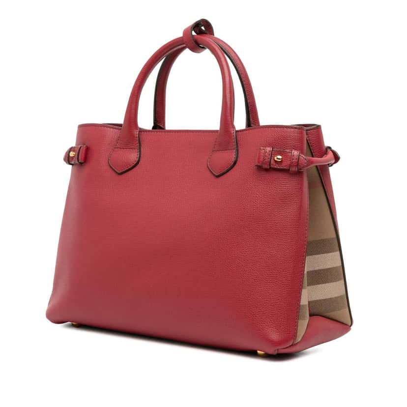 Burberry Medium Leather and House Check Banner Satchel Red Leather Good condition - Back View