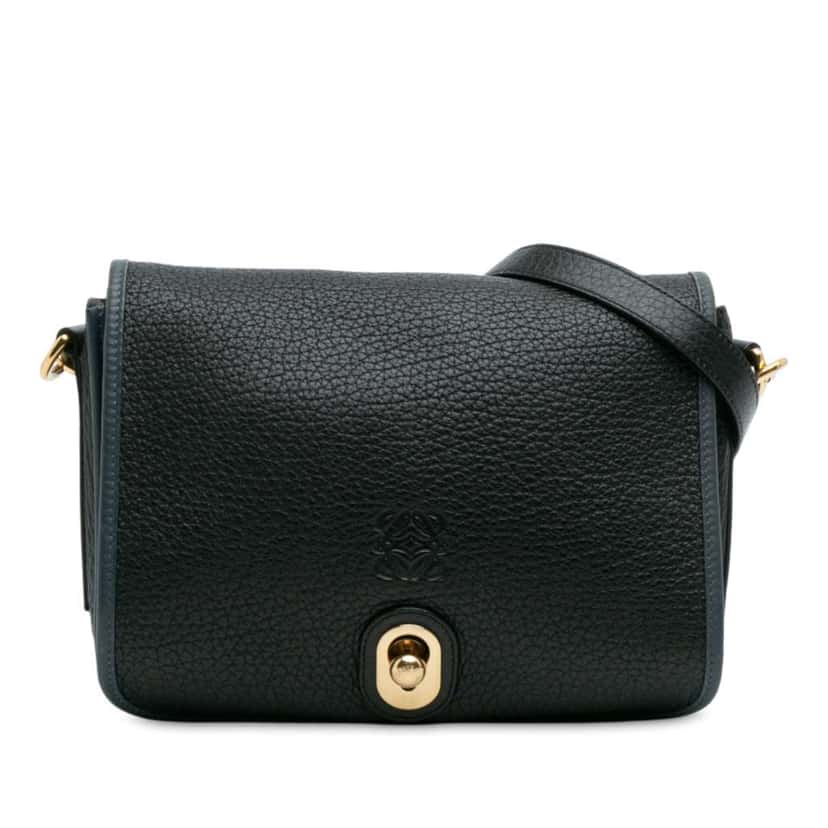 Loewe Pebbled Calfskin Anagram Ines Flap Crossbody Black Leather Good condition - Front View