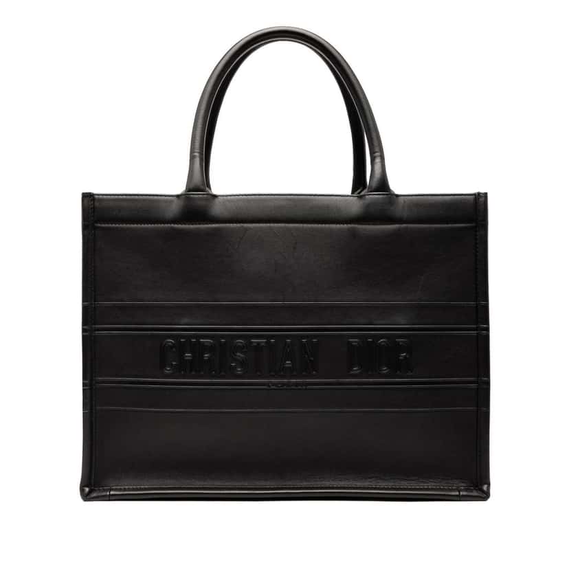 Dior Medium Embossed Leather Book Tote Black Leather Good condition - Front View