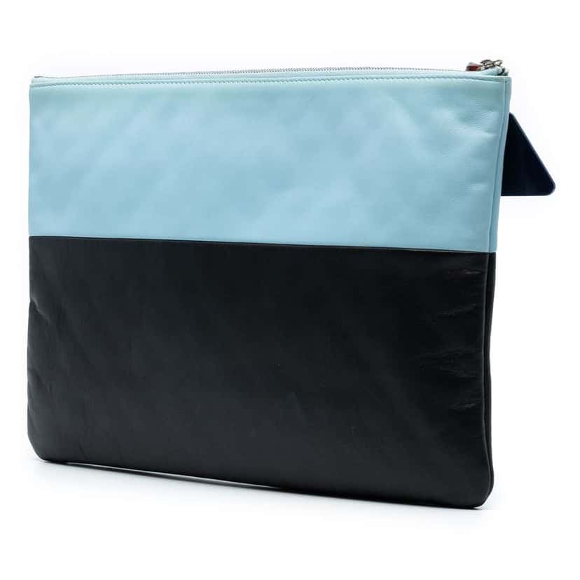 Chanel Large Lambskin Airlines O Case Clutch Black Leather Good condition - Back View