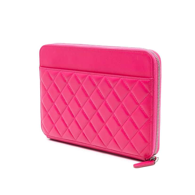 Chanel Large Quilted Lambskin Zip Around Organizer Clutch Pink Leather Good condition - Back View