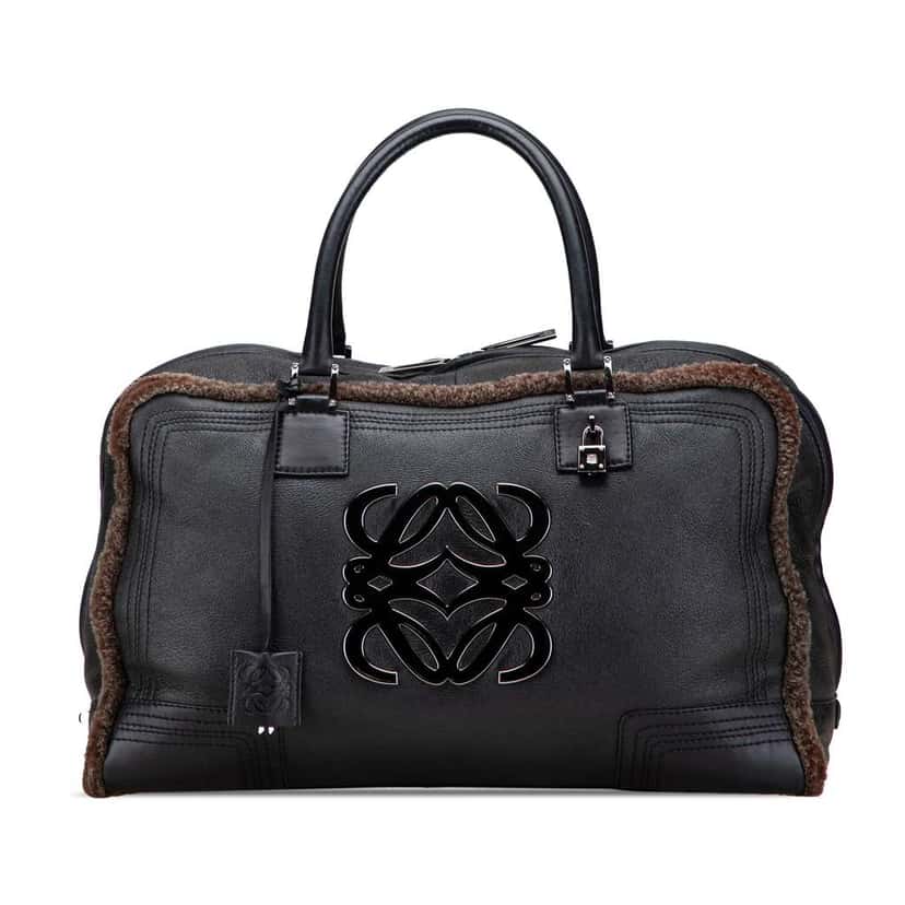 Loewe Shearling Trimmed Calfskin Amazona 44 Black Leather Good condition - Front View