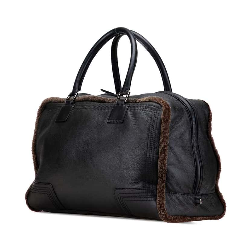 Loewe Shearling Trimmed Calfskin Amazona 44 Black Leather Good condition - Back View