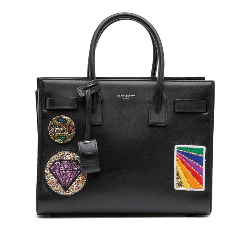 Saint Laurent Baby Leather Patch Embellished Sac De Jour Satchel Black Leather Good condition - Front View