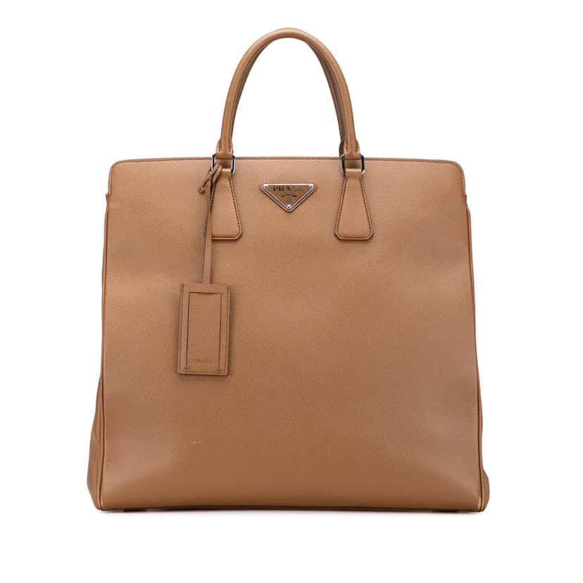 Prada Saffiano Lux Double Handle Shopping Tote Brown Leather Very good condition - Front View