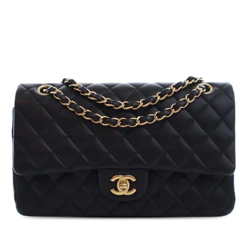 Chanel Medium Classic Lambskin Double Flap Black Leather Good condition - Front View