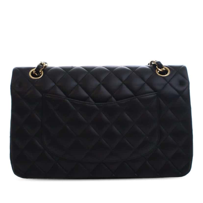 Chanel Medium Classic Lambskin Double Flap Black Leather Good condition - Back View