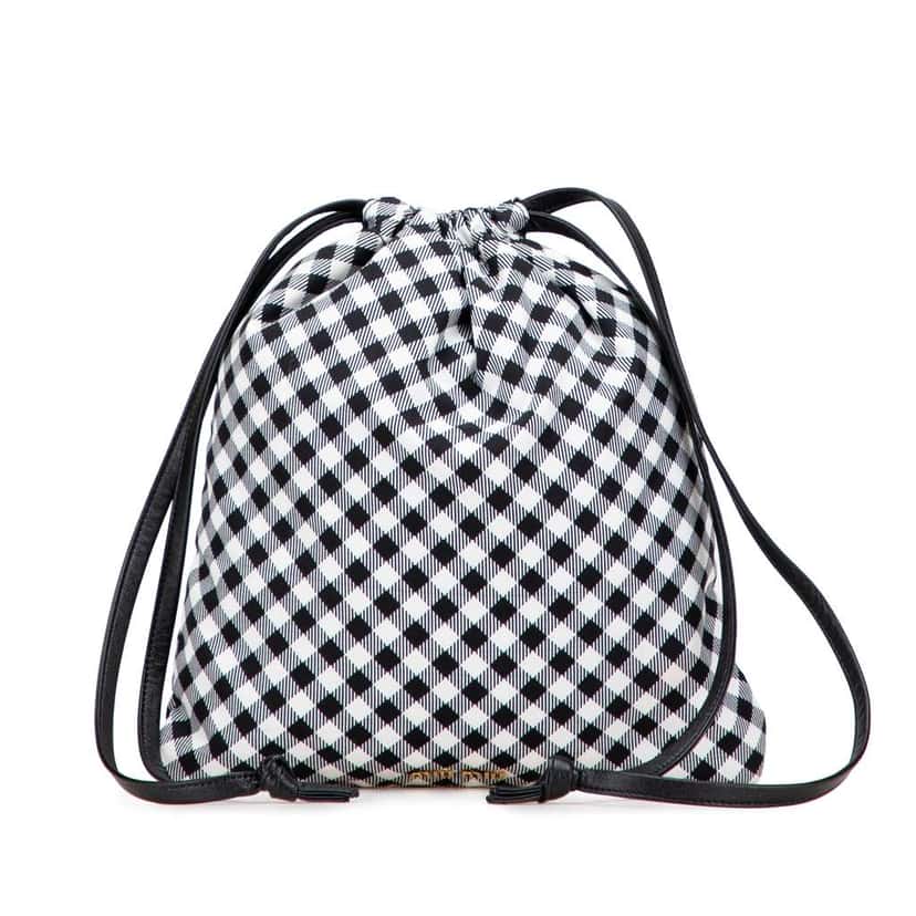 Miu Miu Nylon Gingham Drawstring Pouch Blue Good condition - Front View
