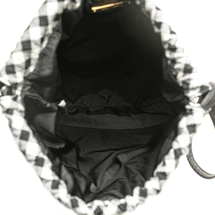 Miu Miu Nylon Gingham Drawstring Pouch Blue Good condition - Model View