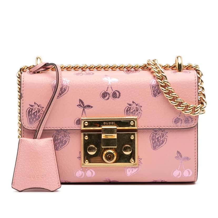 Gucci Small Leather Berry Print Padlock Crossbody Pink Leather Good condition - Front View
