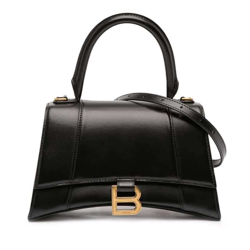 Balenciaga Small Shiny Box Calfskin Hourglass Top Handle Bag Black Leather Good condition - Front View