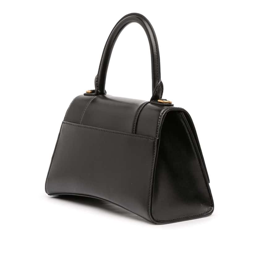 Balenciaga Small Shiny Box Calfskin Hourglass Top Handle Bag Black Leather Good condition - Back View