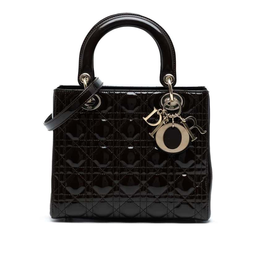 Dior Medium Patent Cannage Lady Dior Brown Leather Good condition - Front View