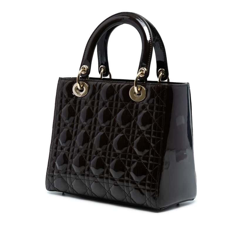 Dior Medium Patent Cannage Lady Dior Brown Leather Good condition - Back View