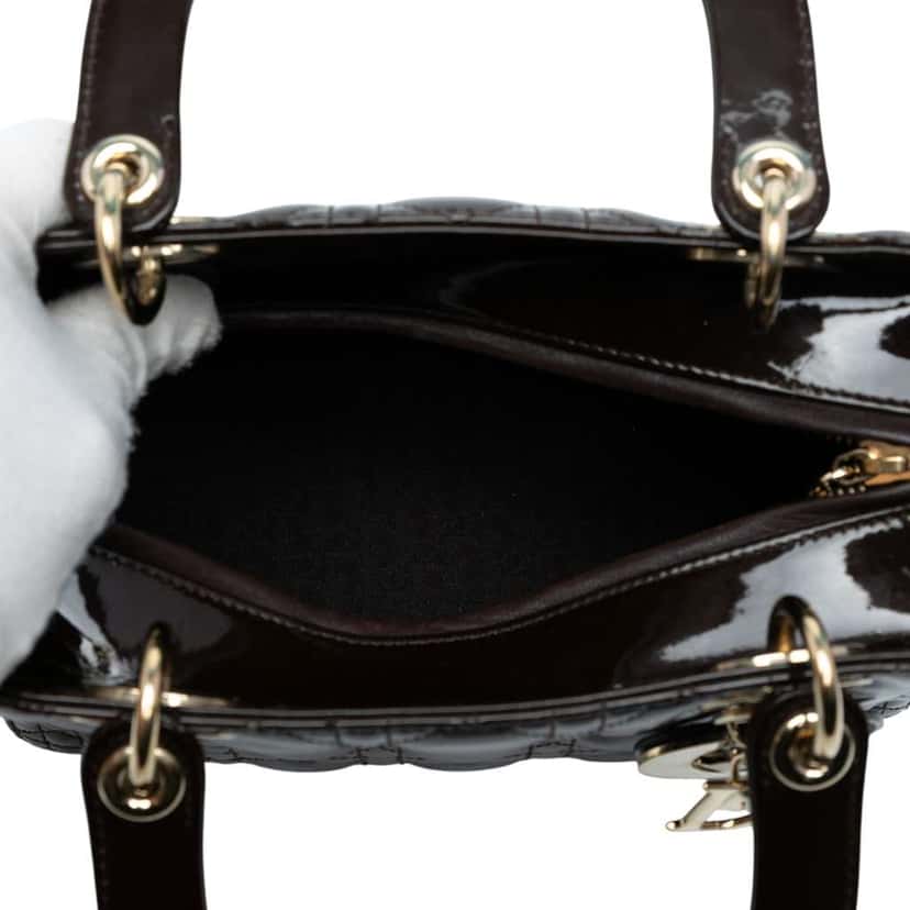 Dior Medium Patent Cannage Lady Dior Brown Leather Good condition - Model View