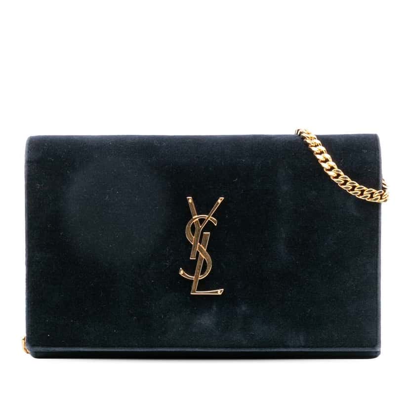 Saint Laurent Suede Monogram Kate Chain Wallet Green Leather Good condition - Front View