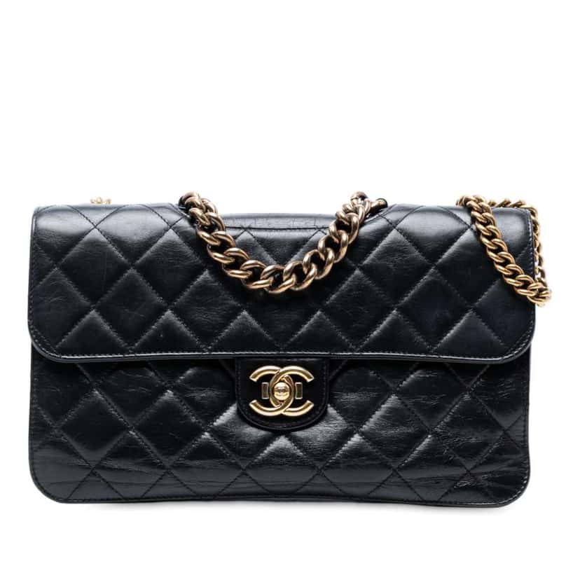 Chanel Large CC Quilted Glazed Calfskin Perfect Edge Flap Black Leather Good condition - Front View
