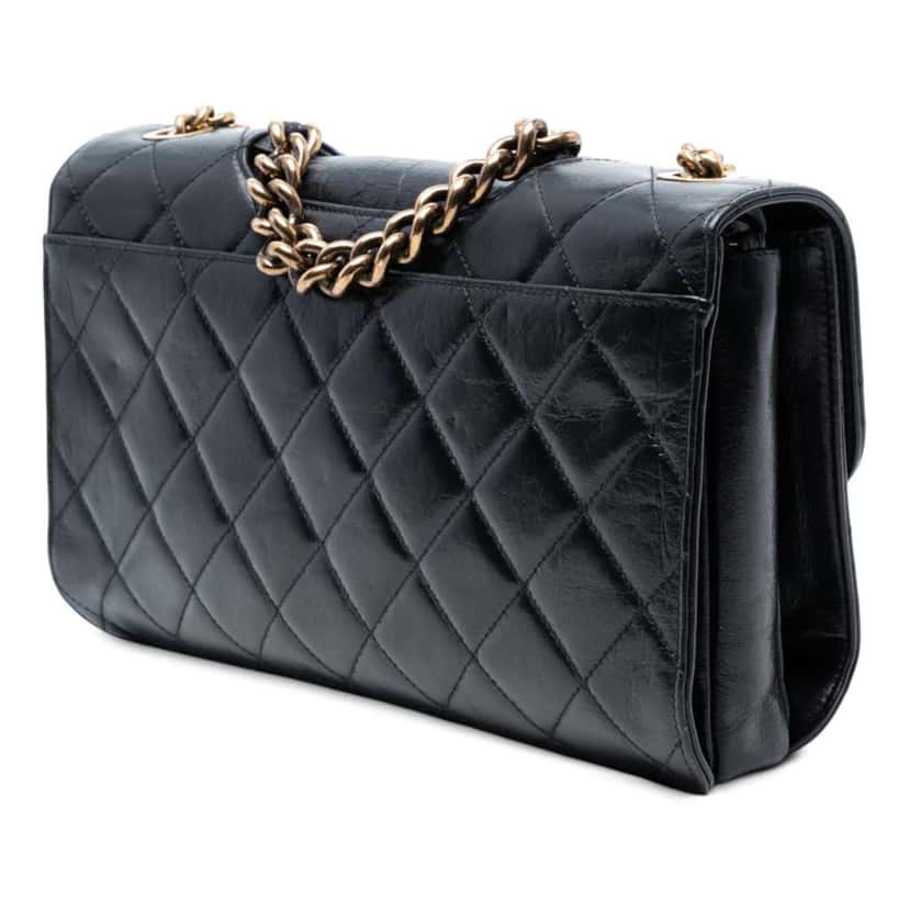 Chanel Large CC Quilted Glazed Calfskin Perfect Edge Flap Black Leather Good condition - Back View