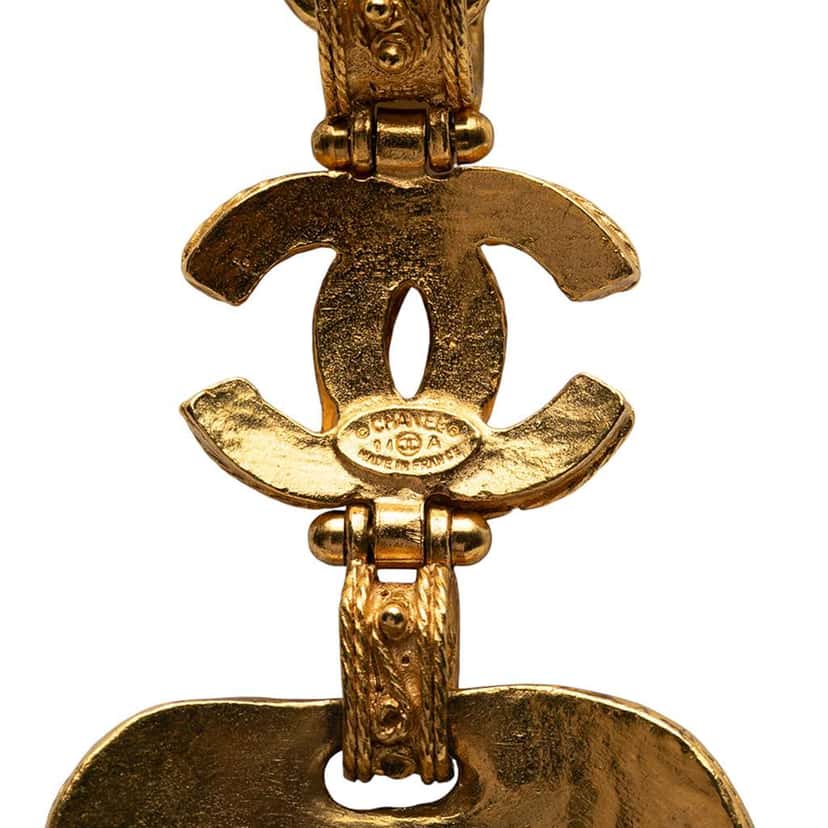 Chanel Gold Plated Gripoix CC Heart Pendant Necklace Gold Metal Good condition - Back View