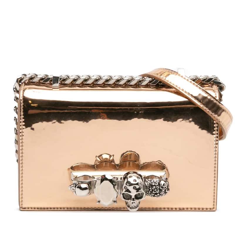 Alexander McQueen Mini Metallic Calfskin Jewelled Crossbody Gold Leather Very good condition - Front View