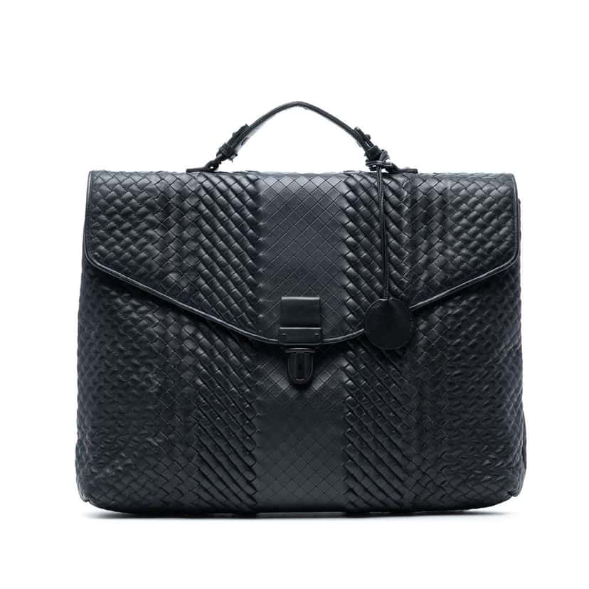 Bottega Veneta Nappa Intrecciato Briefcase Black Leather Good condition - Front View
