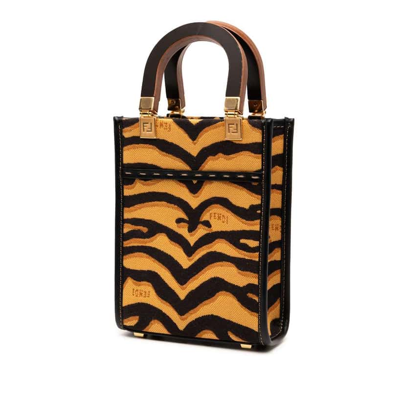Fendi Mini Embroidered Canvas Tiger Print Sunshine Shopper Tote Brown Canvas Very good condition - Back View