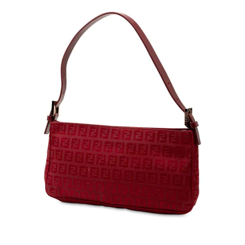Fendi Zucchino Canvas Pochette Red Canvas Good condition - Back View