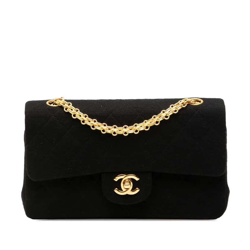 Chanel Small Classic Jersey Double Flap Black Cotton Good condition - Front View