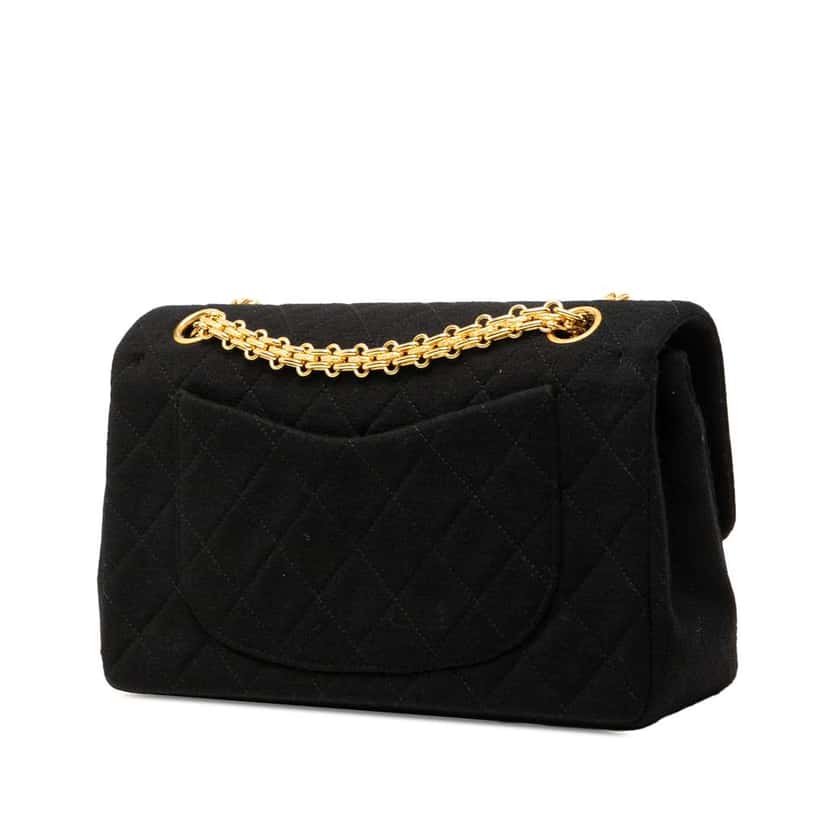 Chanel Small Classic Jersey Double Flap Black Cotton Good condition - Back View